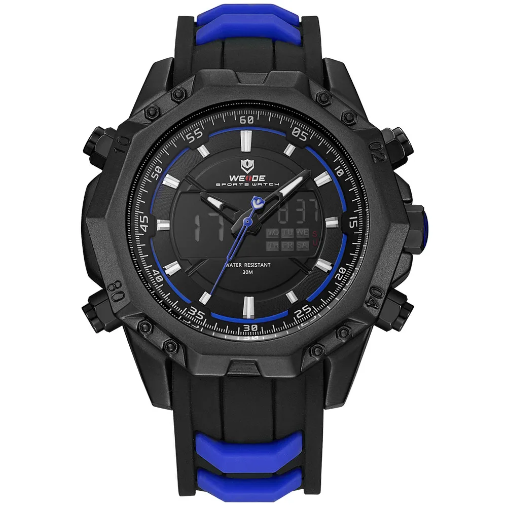 WEIDE 6406 мужские повседневные часы лучший бренд класса люкс будильник водостойкие спортивные наручные часы Аналоговые цифровой автоматический LCD человек - Цвет: Синий