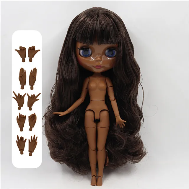 Ледяная фабрика blyth кукла 1/6 bjd черный микс каштановые волосы соединение тела 30 см кукла на заказ DIY BL950/0222 - Цвет: super black skin