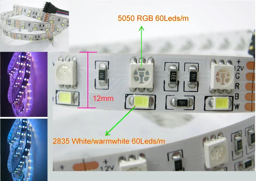Двухрядная Светодиодная лента RGBW 5050 RGB + 2835 белый/теплый белый 12 В постоянного