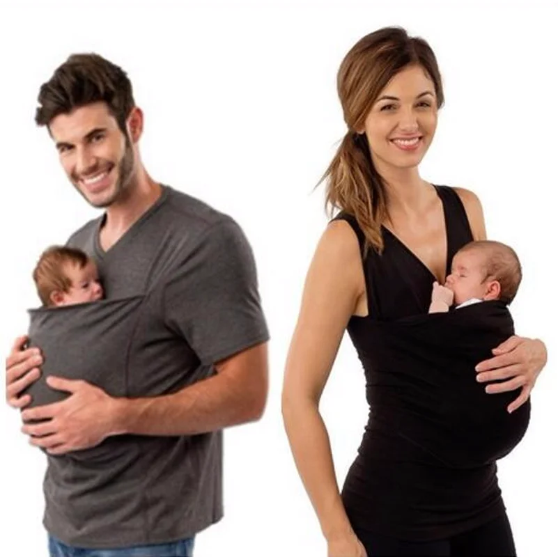Летняя футболка человек Vneck Многофункциональный без рукавов Dady кенгуру карман