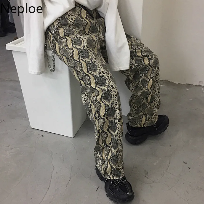 Neploe, Осенние винтажные женские штаны, эластичная талия, Harajuku, змеиный принт, женские, мужские, уличные, BF стиль, длинные штаны, 38977