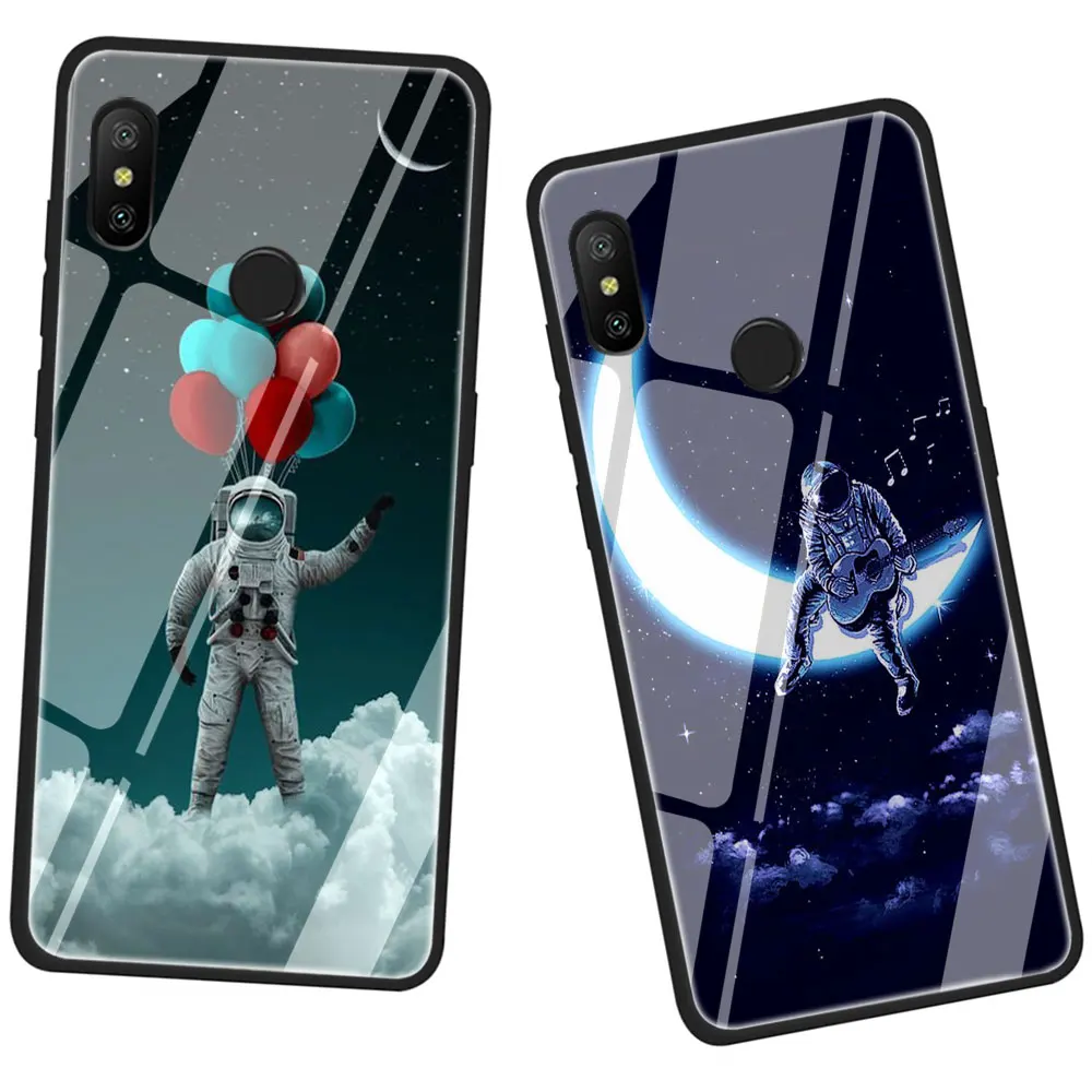 Чехол из закаленного стекла с изображением космонавта для Xiaomi 8 Lite A1 A2 9 Redmi Note 5 6 7 Pro 6A 4X F1