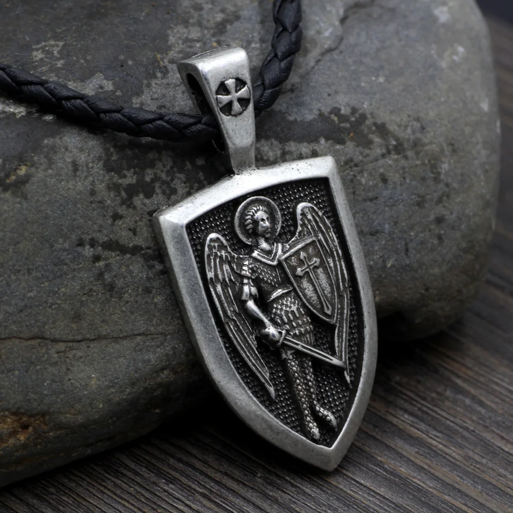 Men archangel medal pendant Archangel St.Michael Protect Me Saint Shield Protection Charm Russian Orhodox Pendant Necklace | Украшения и