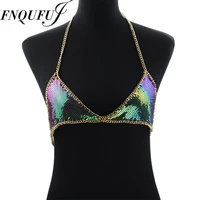 mesh sequin body chain bra bikini chain women statement metal bra chain bralette beach party harness body jewelry