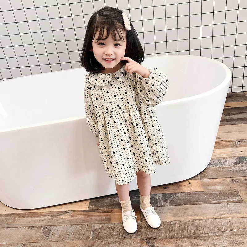 Dulce Amor Kids Dresses For Girls Fashion Spring Summer Long Sleeve Love Heart Print Casual Dress Elegant Clothing | Детская одежда и