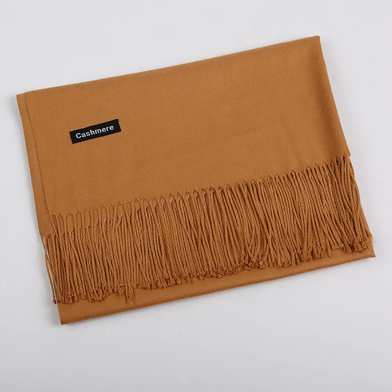 15 Camel 200 см x 70 см, зимние шарфы больших размеров, простые, модные, теплые, унисекс, одноцветные шарфы, кашемировый шарф, шаль, Пашмина, 30 цветов, 240 г - Цвет: 15 Camel