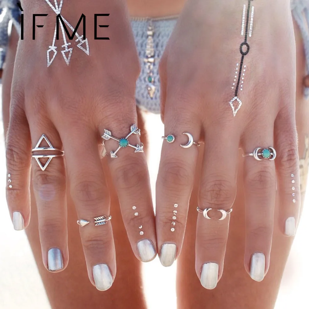 6 шт. старинные пляж стимпанк луна стрелка кольцо комплект Anillos старинное серебро