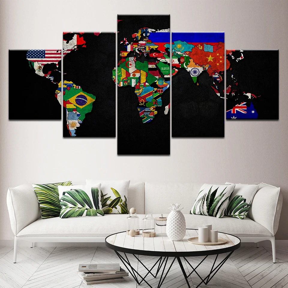 

Abstract Modular home decor Wall Art painting world map picture waterproof canvas HD print National flag design Artwork poster