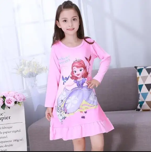 style 19 Весенне-осенние ночные рубашки для больших девочек, Пижамы Детская ночная рубашка с длинными рукавами милое детское спальное платье с рисунком для девочек от 2 до 13 лет - Цвет: style 19