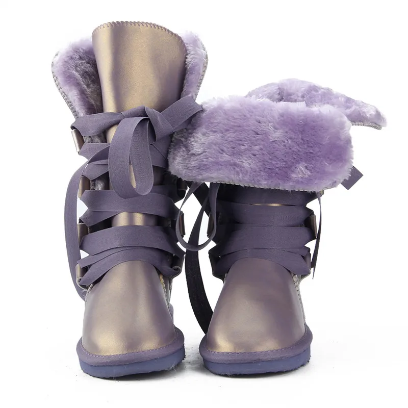 Purple JXANG/классические женские сапоги из натуральной яловой кожи в австралийском стиле, зимние сапоги на меху, непромокаемые женские высокие сапоги - Цвет: Purple
