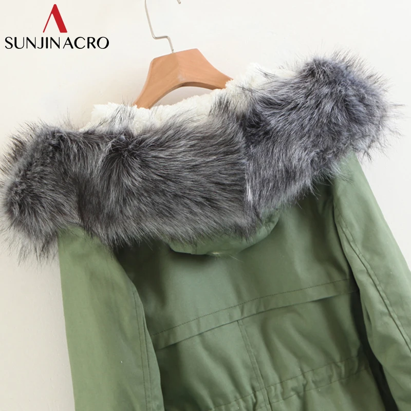 SUNJINACRO Парка женская зимняя куртка утепленная хлопковая верхняя одежда с