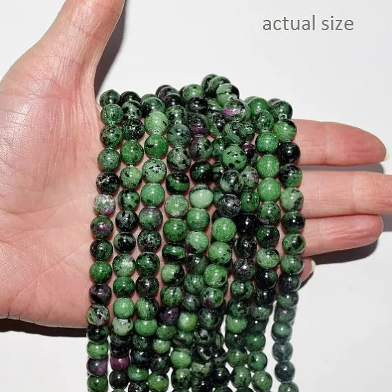 Genuine Ruby Zoisite beads - Round 8 mm Gemstone Beads Full Strand 15 1/2&quot 48 A-Quality | Jewelry Findings &amp Components