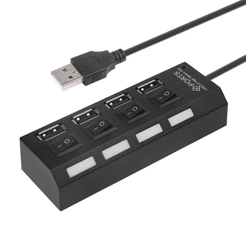 Rosinop, высокоскоростной usb-разветвитель, 4, 7 портов, мини, мульти USB концентратор, 3,0 переключатель, hab, USB концентратор с адаптером питания, аксессуары для компьютера, ПК - Цвет: 4 Ports USB2.0 black