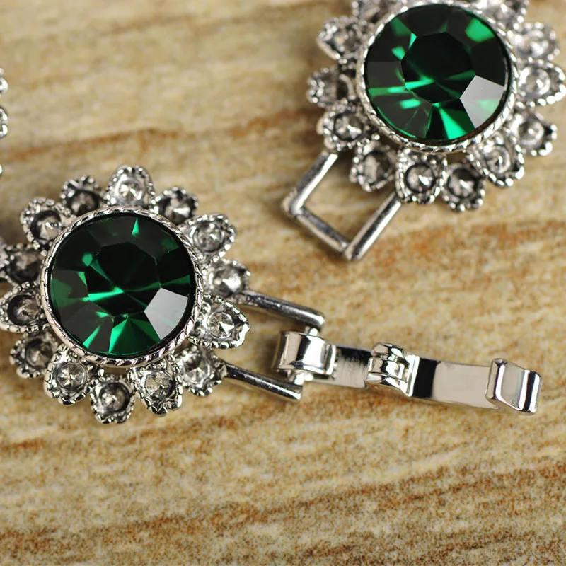 Blucome Vintage Green Flower Choker Necklace Earrings Set Round Crystal Alloy Party Jewelry Sets Women Girls Wedding Decoration|necklace earring