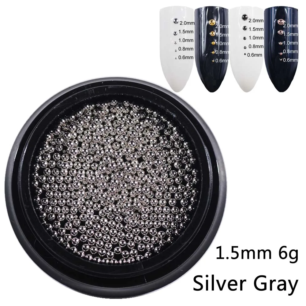 1.5mm silver grey 6g Металлические микро бусины из нержавеющей стали 0,6 мм-2,0 мм бусины для дизайна ногтей Икра 3D DIY золото/серебро/розовое золото/серебро серый аксессуары для дизайна ногтей - Цвет: 1.5mm silver grey 6g