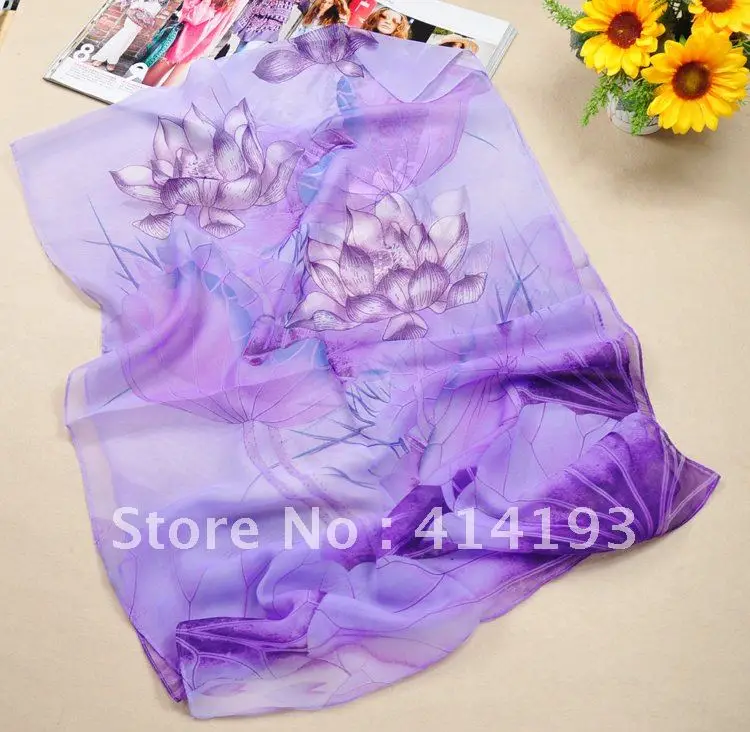 160x50cm 3 Colors Silky Chiffon Good Quality Fresh Lotus Pattern Elegant and Fashion Women's Scraf Free Shipping 2PY16 | Аксессуары