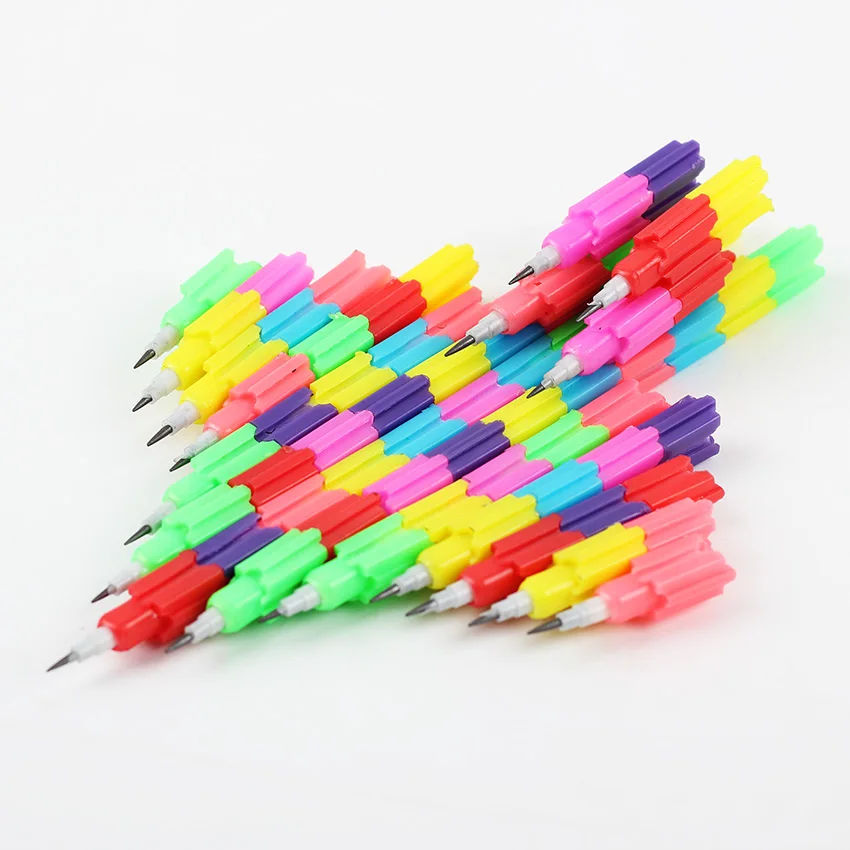 New Design Building Block Pencil Office School Multifunction 8 Color Colorful Stacker Swap Pencils 10PCS/lot | Канцтовары для офиса