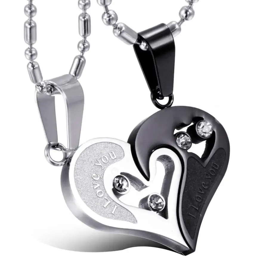 Black Silver 2 шт./пара кулон из нержавеющей стали в форме сердца с гравировкой «I Love You» для влюбленных пар с надписью «te amo» - Окраска металла: Black Silver