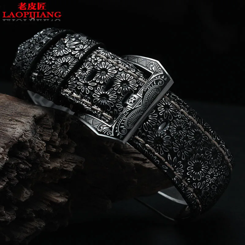 

Genuine leather fit PAM111 PAM00389 watch straps for men male adapter 24mm genuine leather bracelet bussiness watchband + tools