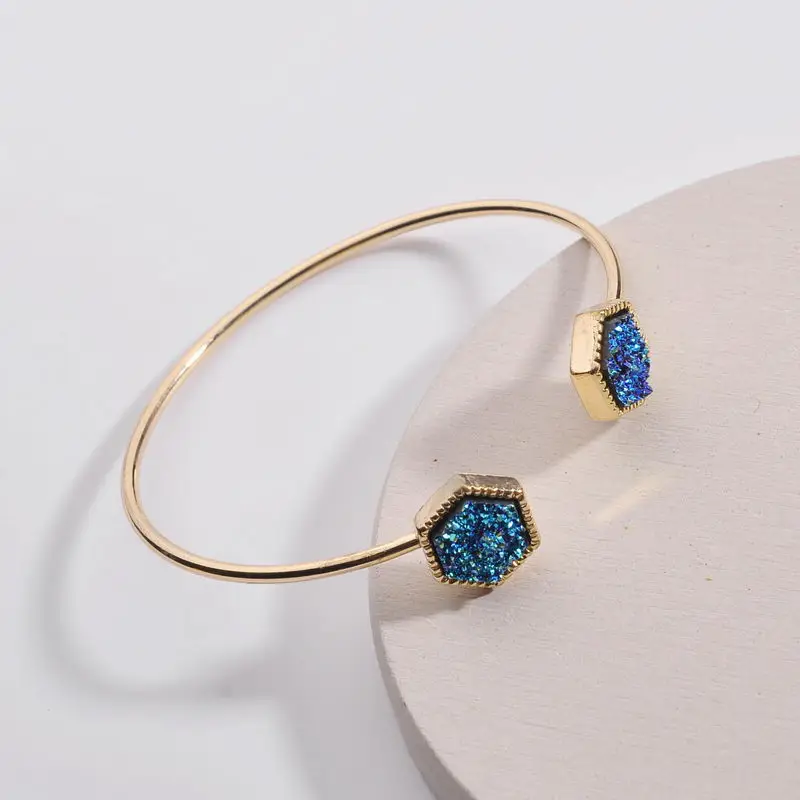 

2020 Geometric Hexagon Resin Druzy Adjustable Bangles Bracelets for Women Fashion Designer Jewelry Wholesale