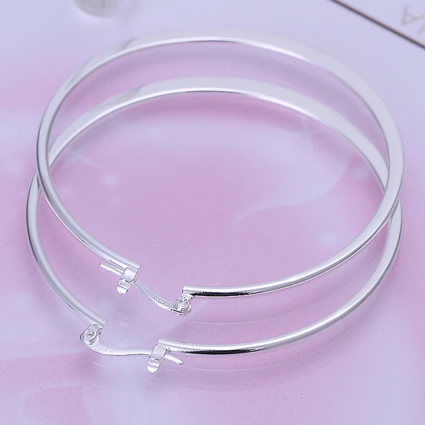 E043 925 sterling silver smooth flat big circle Round Hoop fine earring for women fashion jewerly factory price wholesale | Украшения и