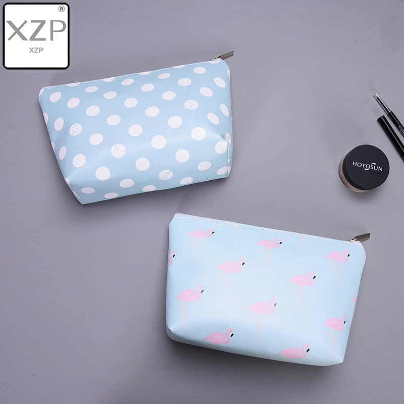 

Косметичка XZP с изображением животных, фламинго, сумка на молнии, женская синяя косметичка в горошек, дорожная Водонепроницаемая портативна...