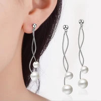 minimalist fashion creative exquisite silver plated jewelry simple long section wild wave pearl dangle earrings xze075