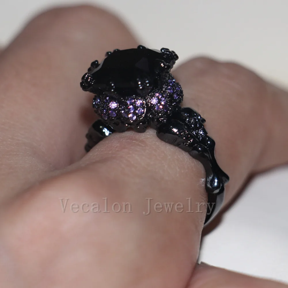 Vecalon античный череп ювелирные изделия 3ct черный фианит AAAAA обручальное кольцо с