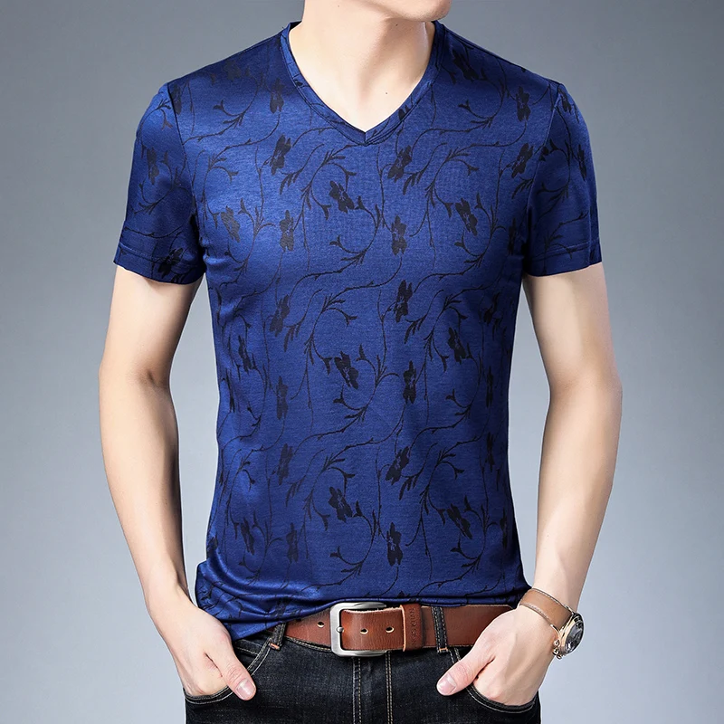 Летние мужские футболки 2019 новые с коротким рукавом v-образным вырезом твердые