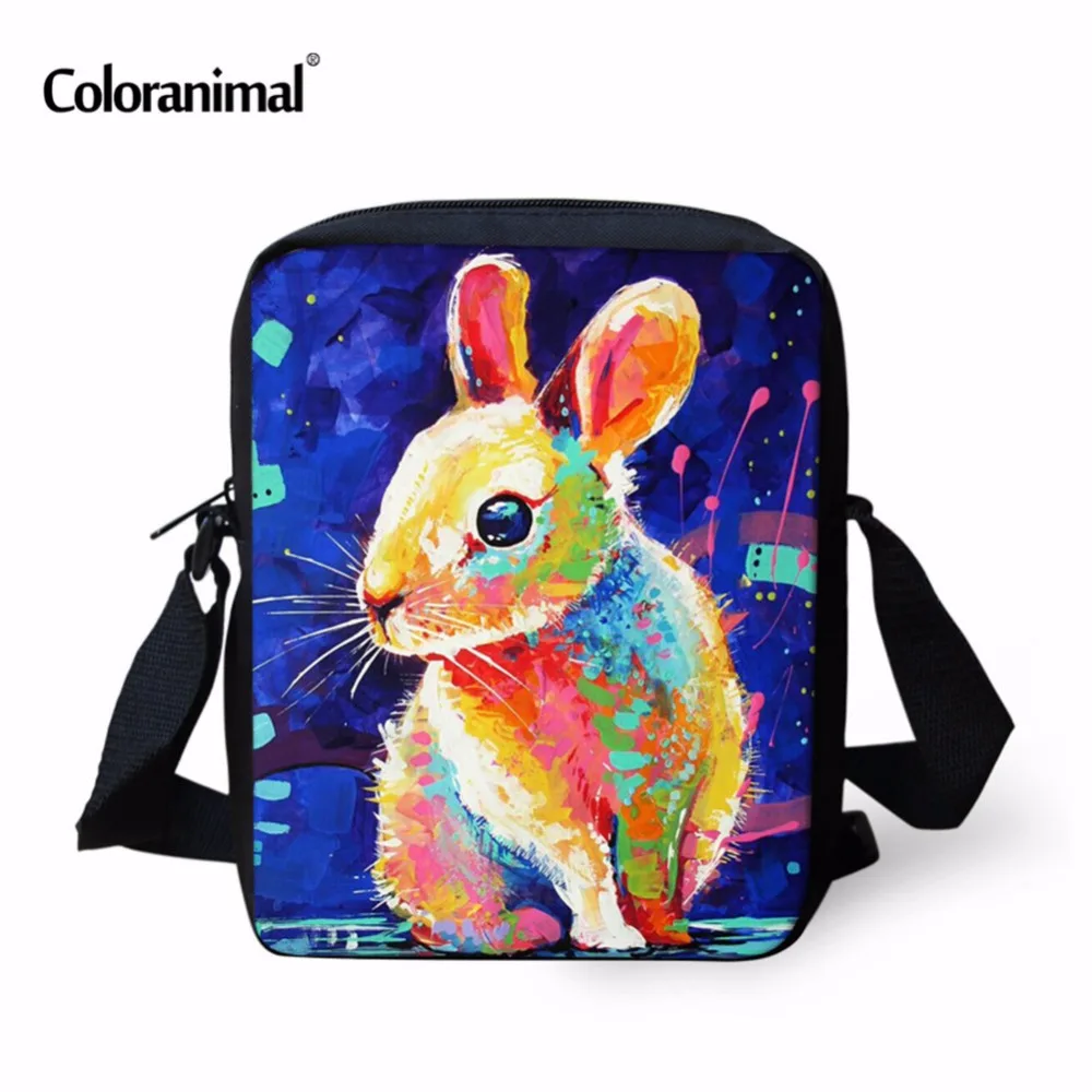 Цветная Маленькая женская сумка-мессенджер с 3D животными принтом кролика совы