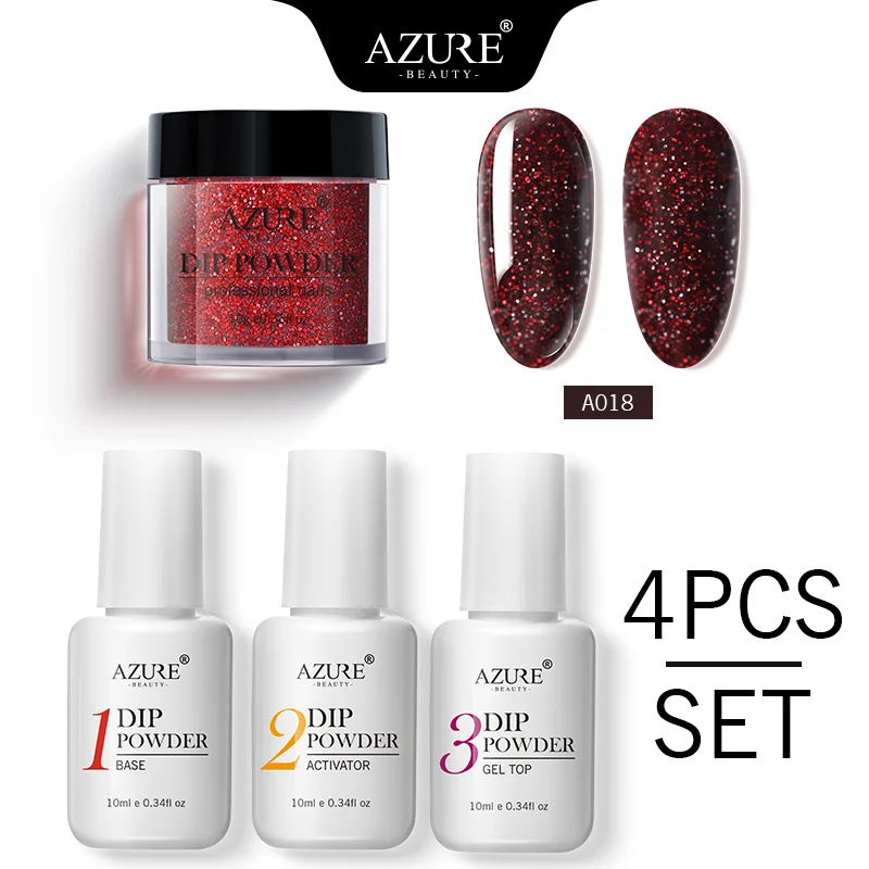 18 Azure Beauty 4Pcs/Lot Dipping Powder Base Nail Coat Set Shiny Glitter Dip Powder Gradient Color Powder Kits Top Gel Activator - Цвет: 18