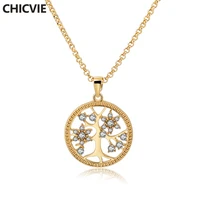 chicvie gold color necklaces pendants with crystal tree imitation hollow charms necklaces for women jewelry vintage sne160107