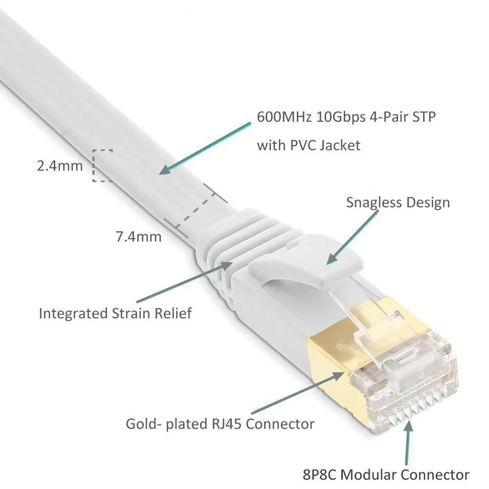 Плоский Ethernet-кабель RJ45 600 МГц 15 м/20 м/30 м/CAT7 для ПК и ноутбуков |