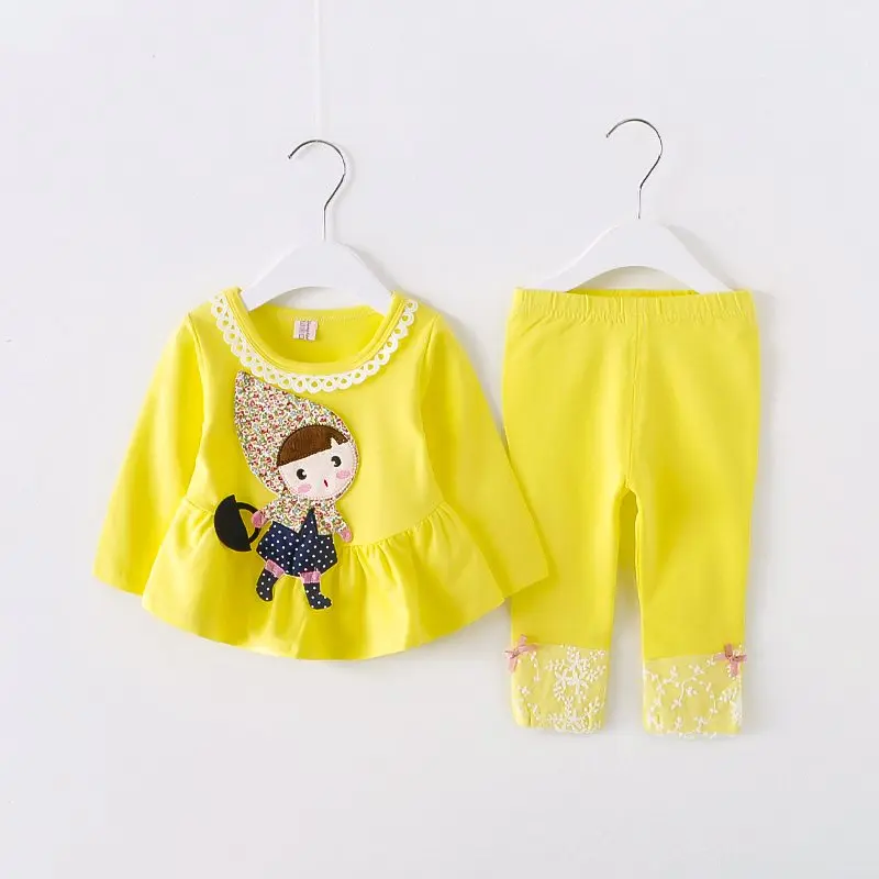 

0-3 Yrs Old Baby Girls Cute Cartoon Clothing Set Spring Fall Infant Kids Ruffles Clothes Newborn Lace Gauze Spliced Clothes X454