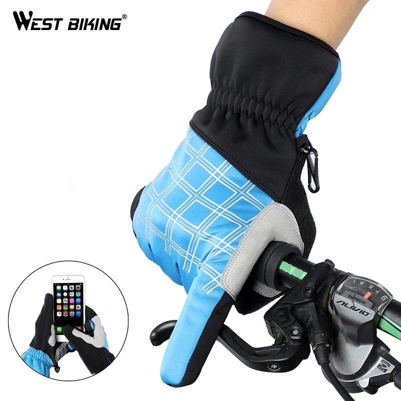 Зимние велосипедные перчатки WEST BIKING теплые флисовые термоперчатки для