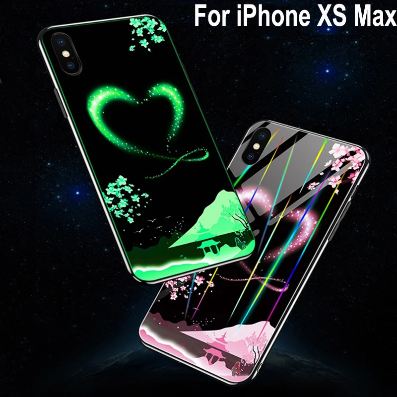 Чехол для iPhone XS Max светящееся закаленное стекло + мягкая задняя крышка 6 5 ''для