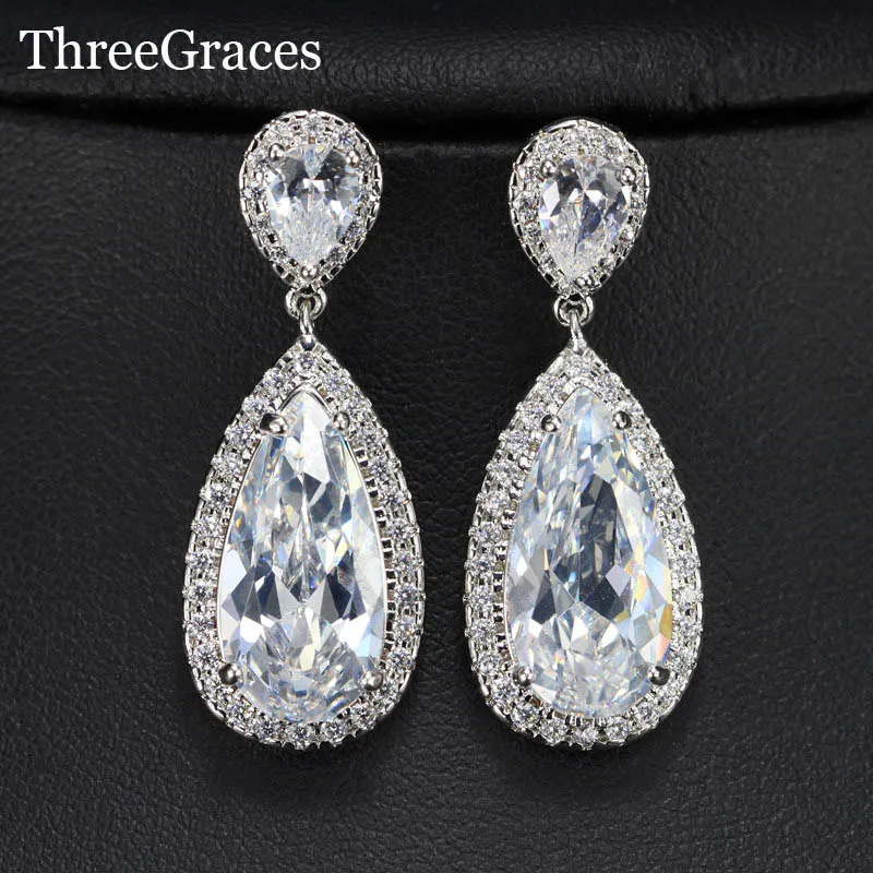 ThreeGraces Роскошные красные капли воды CZ Diamante серебро цвет длинные висячие серьги Вечеринка ювелирные изделия для женщин ER304 - Окраска металла: white