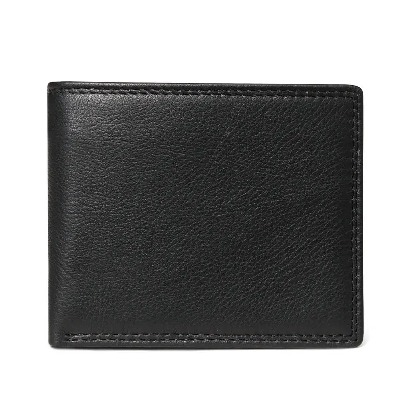 Black Plain Wallet Мужские кошельки GENODERN из коровьей кожи с карманом для монет, Винтажный Мужской кошелек, Коричневый мужской кошелек из натуральной кожи с отделением для карт - Цвет: Black Plain Wallet