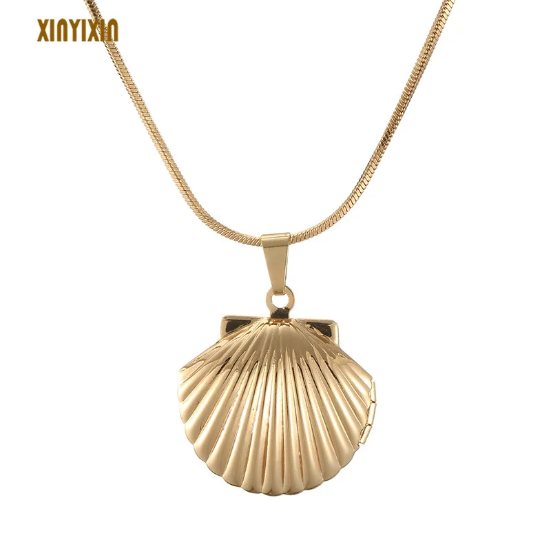 

Cute Gold Sea Shell Box Choker Necklace Women Simple Gold Locket Pendant Necklace 2019 Fashion Jewelry Summer Accessories Gift