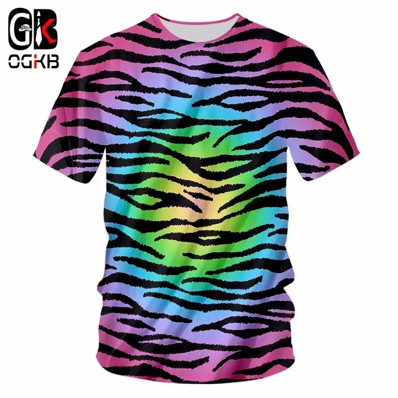 

OGKB Фабрика Мода Топы 3D печать футболка Hombre красочные леопардовые печати o-образным вырезом Футболка 6XL унисекс костюм летняя футболка
