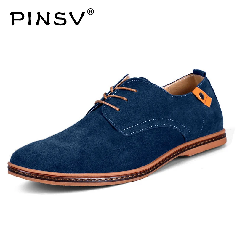 PINSV Men Shoes Casual Suede Leather Mens Loafers Black Oxford For Zapatos Hombre Big Size 38-48 Erkek Ayakkab | Обувь