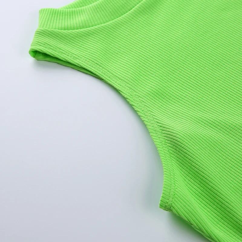 Weekeep, укороченный, облегающий, сексуальный топ, женская уличная одежда, фитнес, без рукавов, короткий топ, летний, флуоресцентный, зеленый, кроп-топы