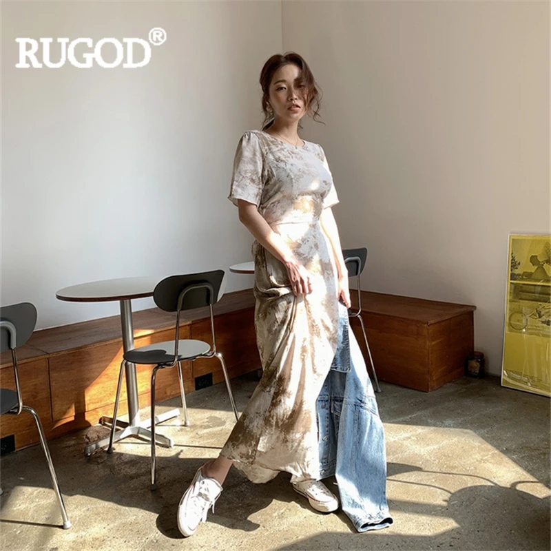 Женское длинное платье RUGOD пляжное до щиколотки с принтом и бантом 2019|Женские