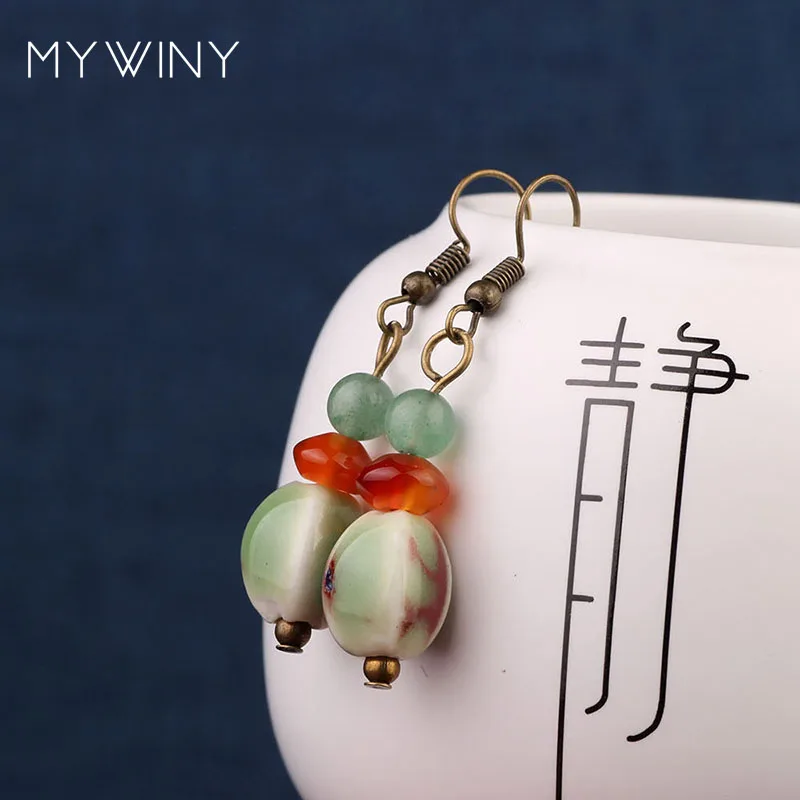 Женские винтажные серьги MYWINY зеленые с керамическими бусинами в этническом