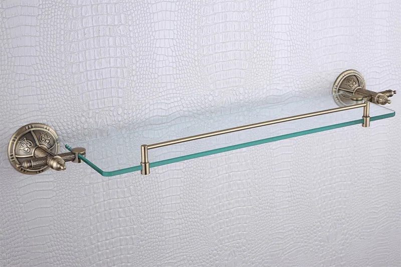 Glass Shelf Бронзовые аксессуары для ванной комнаты, медный шампунь для душа, мыльница, стеклянная полка, полотенцесушитель, кольцо, держатель для чашки, держатель для туалетной щетки - Цвет: Glass Shelf