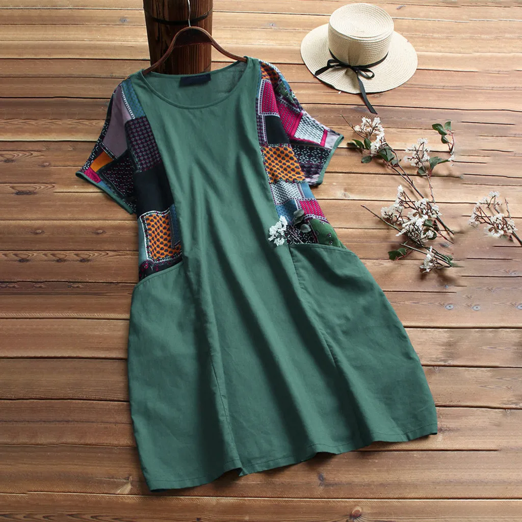 Для женщин Сплошной короткий рукав o образным вырезом Повседневное Платье До