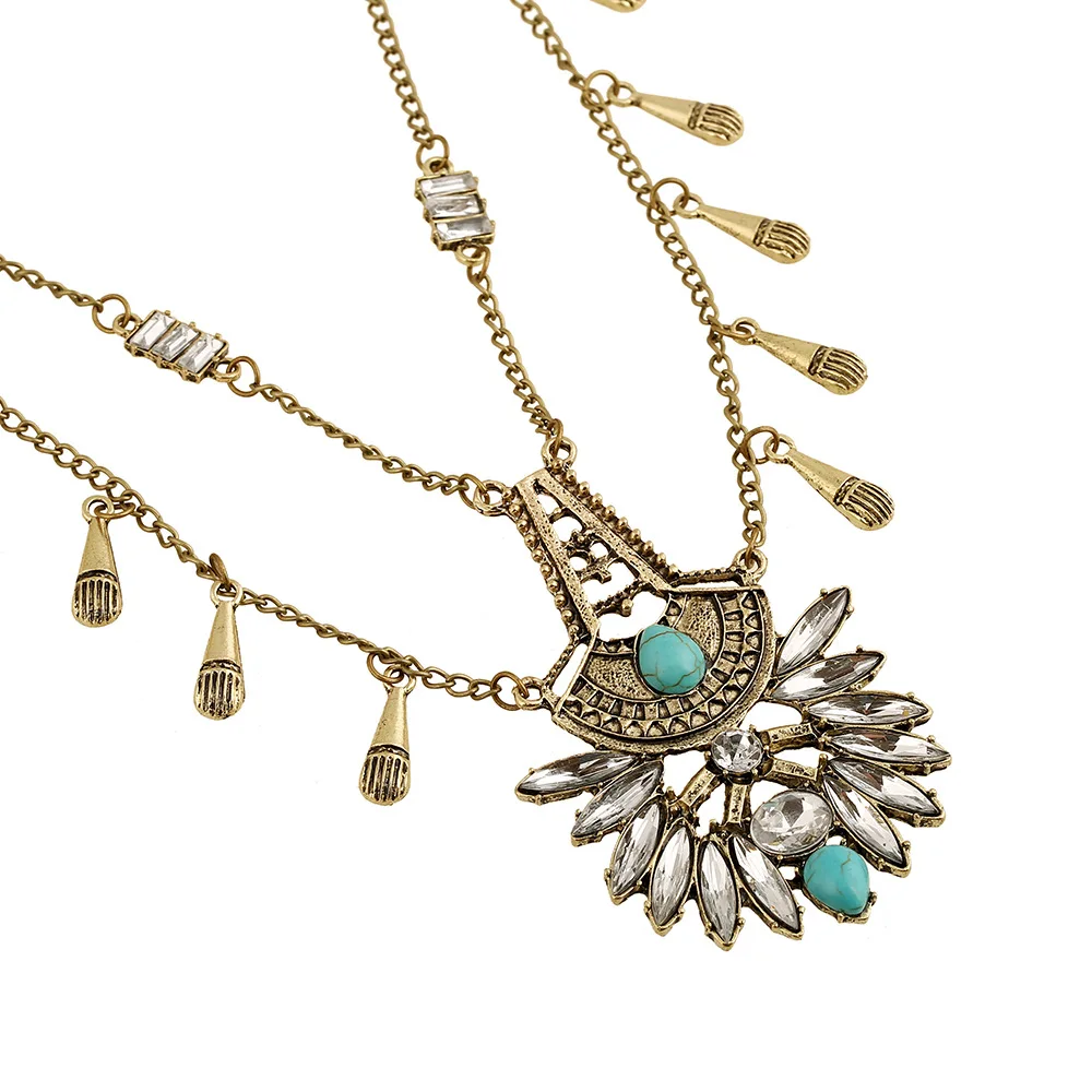 New Women's punk style multi-layer Pendant necklace chokers for women turquoise waterdrop resin alloy plated chain NZ0551-5 | Украшения