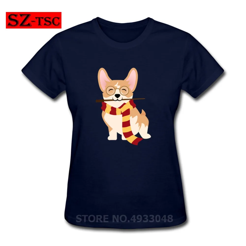 Летние женские футболки Potter Gryffin-Corg, Забавные футболки corgi Cosplay as Harry, футболка с коротким рукавом, топ с индивидуальным рисунком
