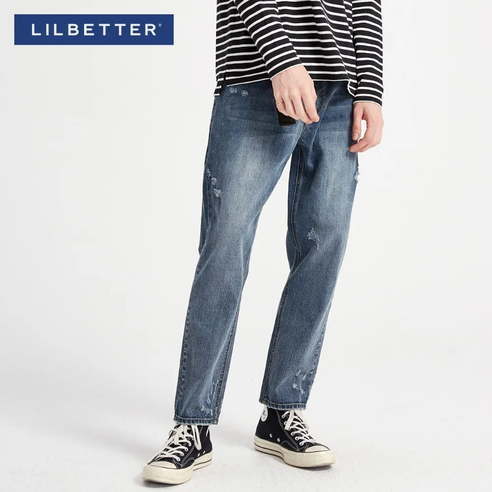 Lilbetter модные однотонные штаны-карандаш с отверстиями Промытые джинсы | Мужская