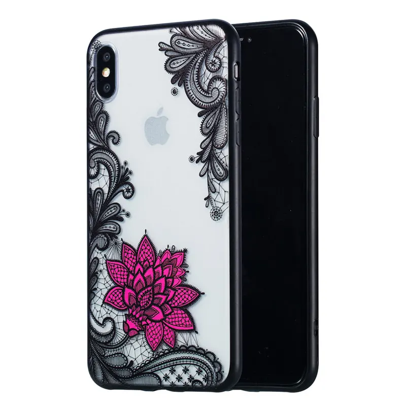 Кружевной чехол с розой для iphone XS Max X 10 6 6S Plus тонкий цветами 8 7 5 5S se XR s